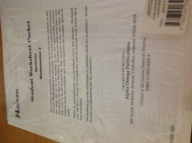 Student Worksheet Packet Mathematics 2