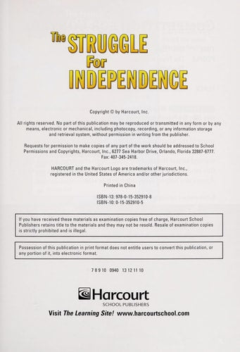 Harcourt Social Studies: US: Making a New Nation: Below-Level Reader The Struggle for Independence