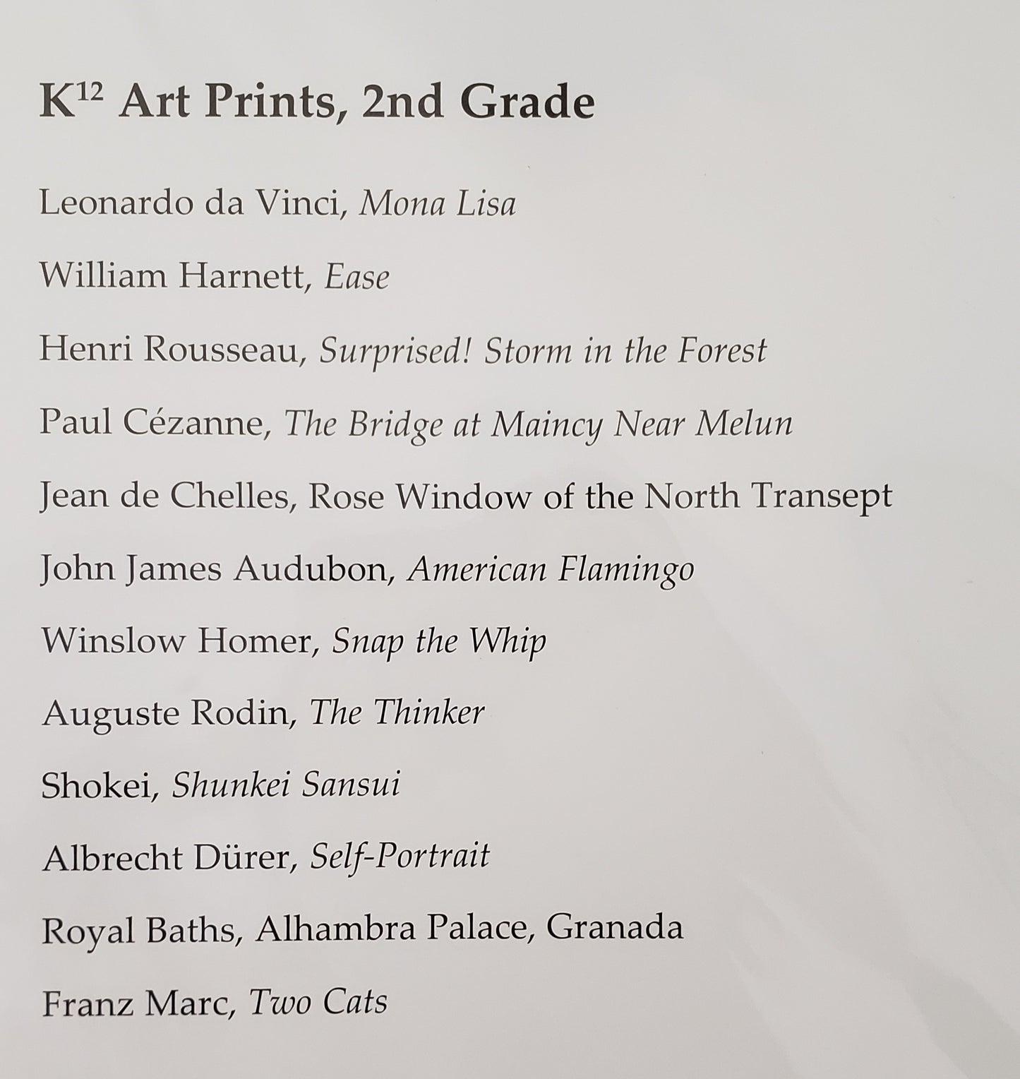 K12 Art Prints, 2nd Grade