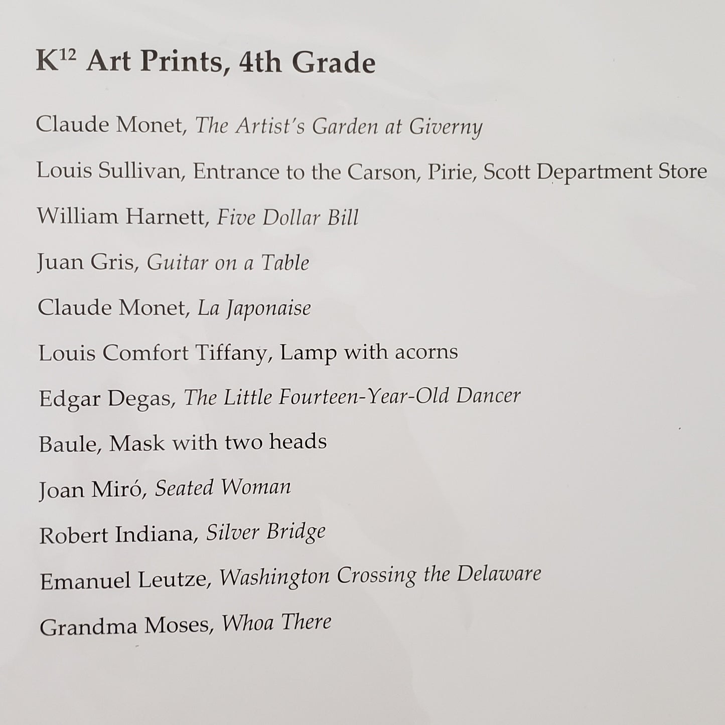 K12 Art Prints, 4th Grade