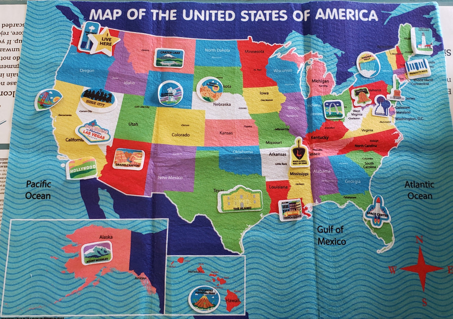 Felt U.S. Map with Landmarks