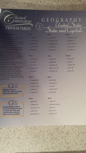 Classical Conversations Trivium Table: Cycle 3 Geography