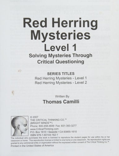 Red Herring Mysteries Level 1 Workbook - Solving Mysteries through Critical Questioning (Grades 4-6)