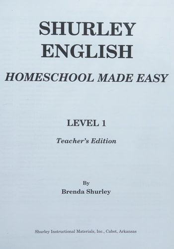 Shurley English: Grammar and Composition, Level 1, Teacher's Manual - Book