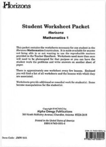 Horizons Mathematics 1 Student Worksheet Packet