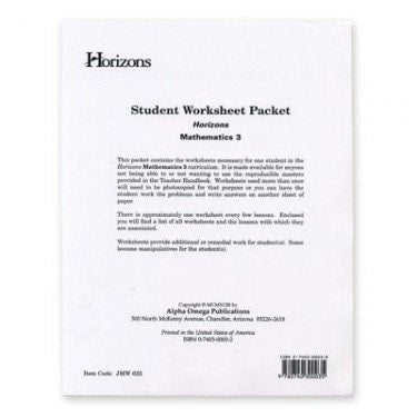 Horizons Student Worksheet Packet Grade 3