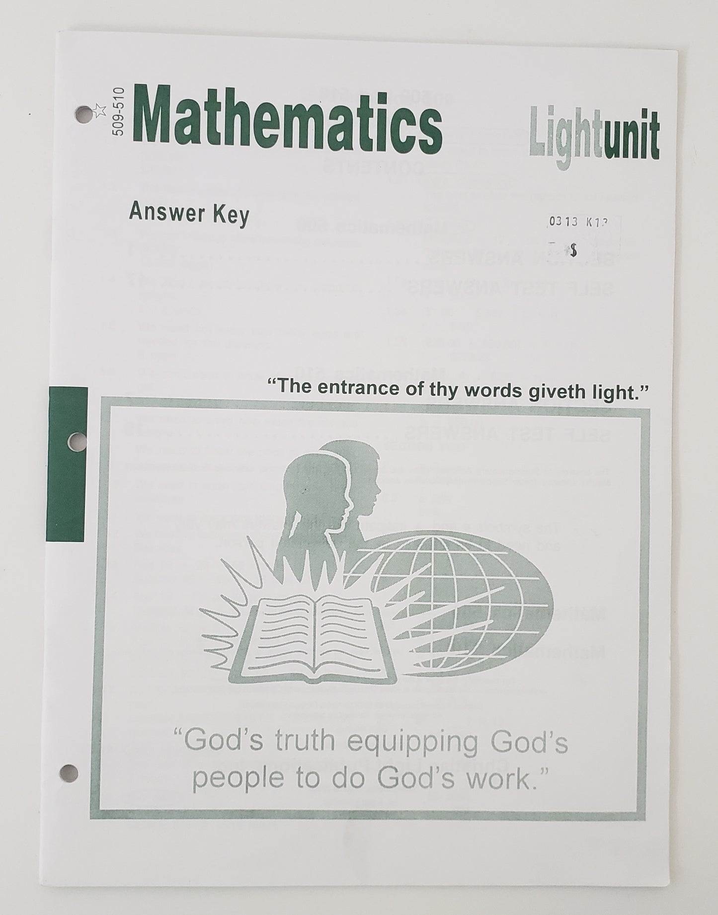 Mathematics 509-510 Answer key