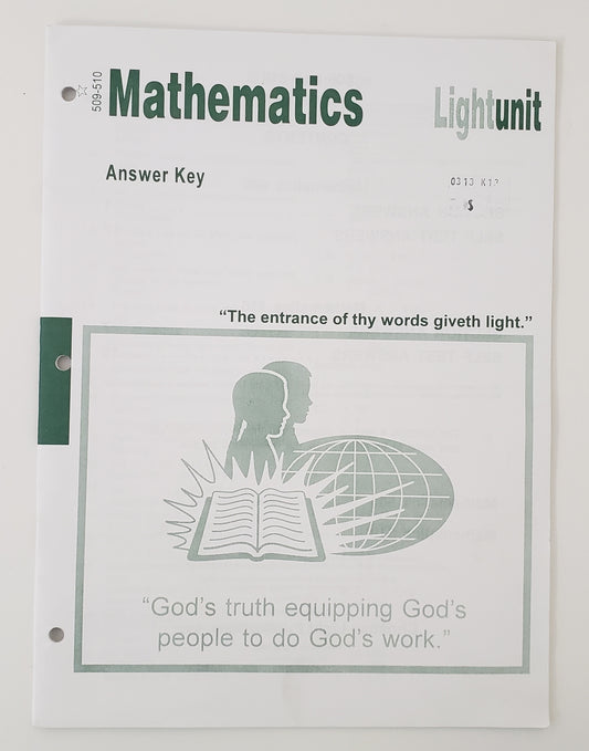 Mathematics 509-510 Answer key