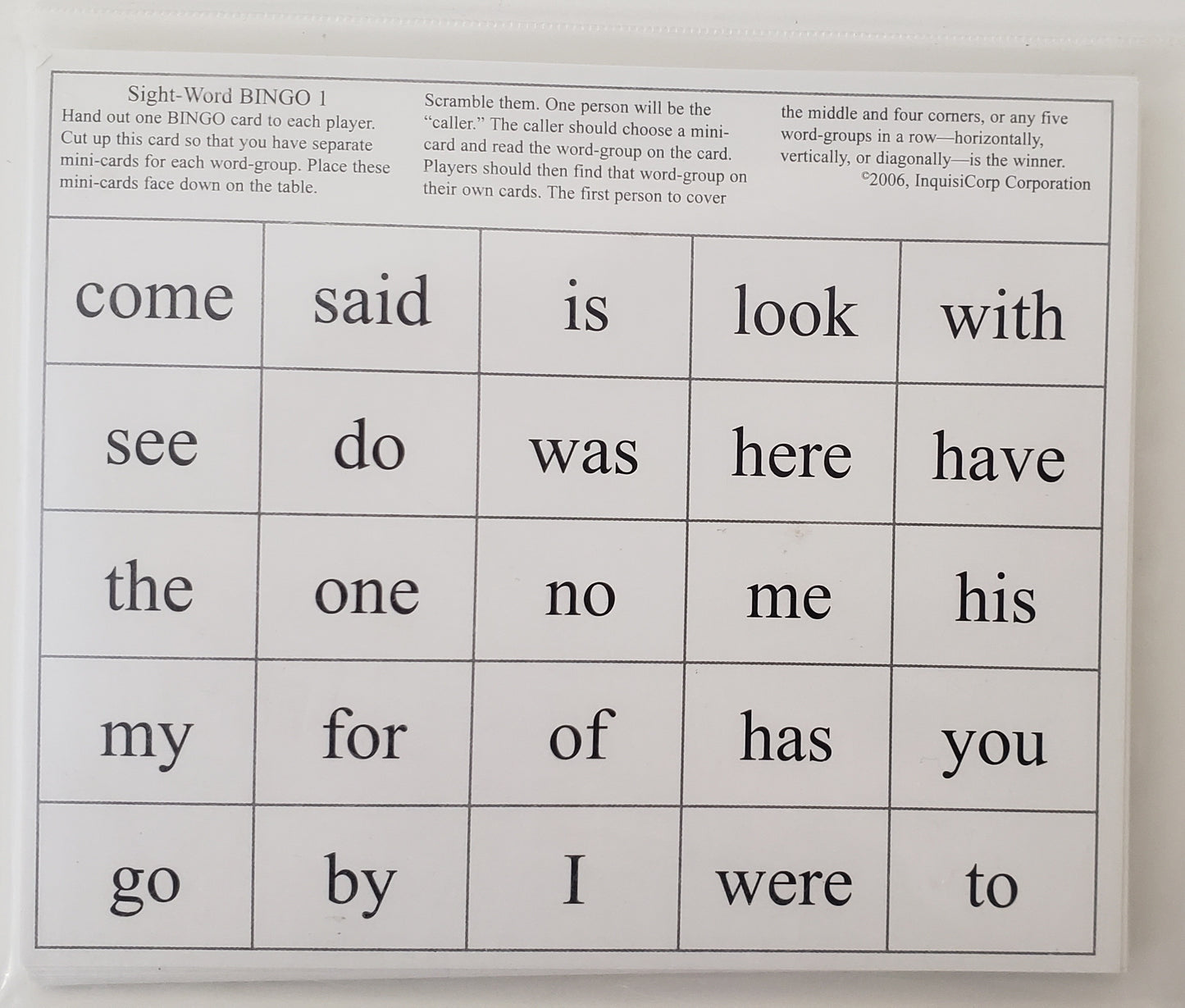 Sight Word Bingo