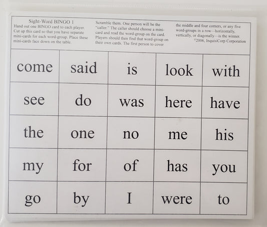 Sight Word Bingo