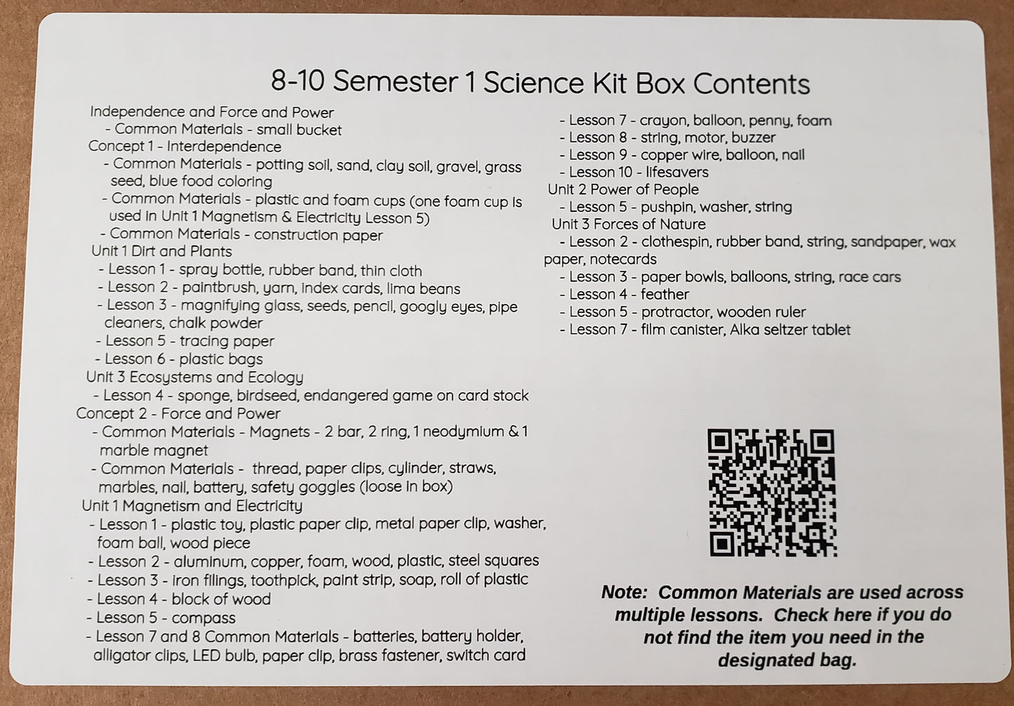 Moving Beyond the Page Science Kit Semester 1