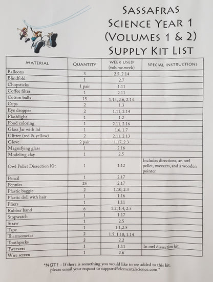 The Sassafras Science Adventures Year 1 Experiment Kit